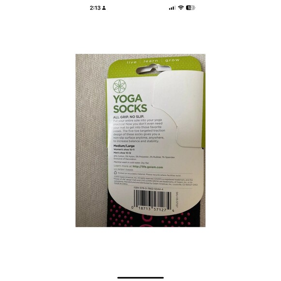 GAIAM Super Grippy Yoga Socks All Grip No Slip Size Medium/Large Black/Pink NEW - Picture 3 of 4